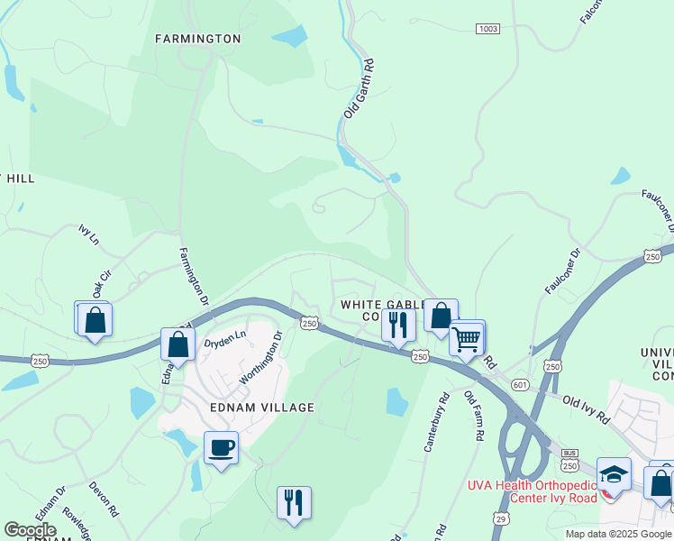 map of restaurants, bars, coffee shops, grocery stores, and more near 948 Marsh Lane in Charlottesville