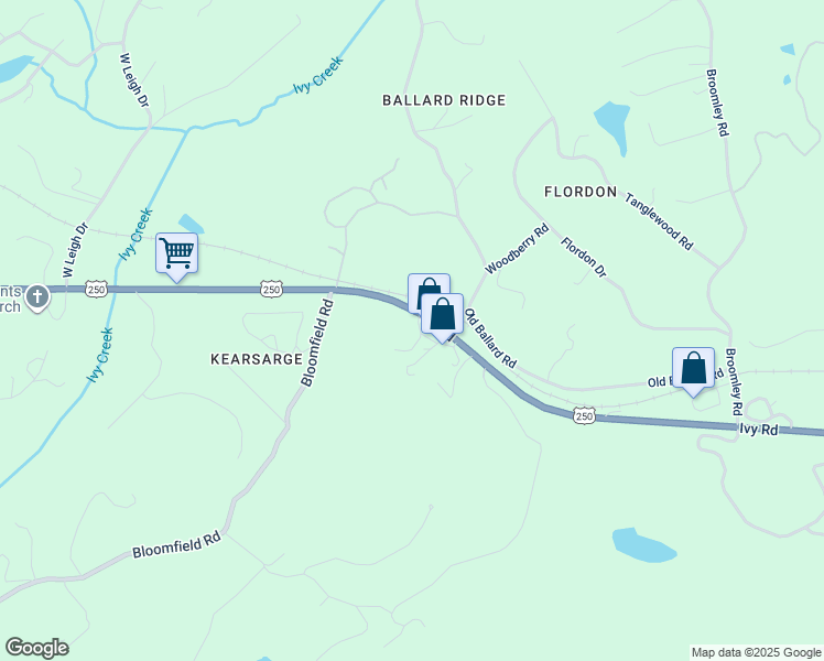map of restaurants, bars, coffee shops, grocery stores, and more near 3451 Ivy Road in Charlottesville