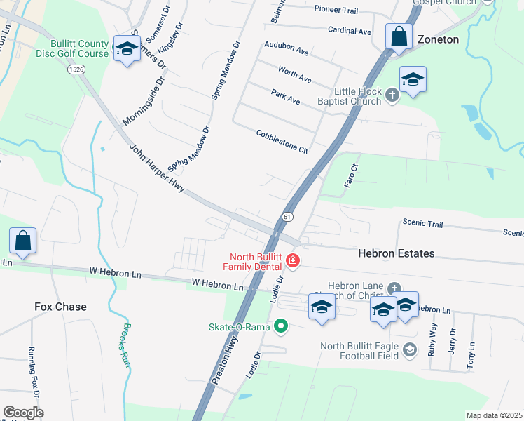 map of restaurants, bars, coffee shops, grocery stores, and more near John Harper Highway in Pioneer Village