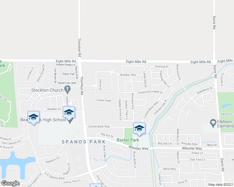 map of restaurants, bars, coffee shops, grocery stores, and more near 2644 Swainsons Hawk Street in Stockton