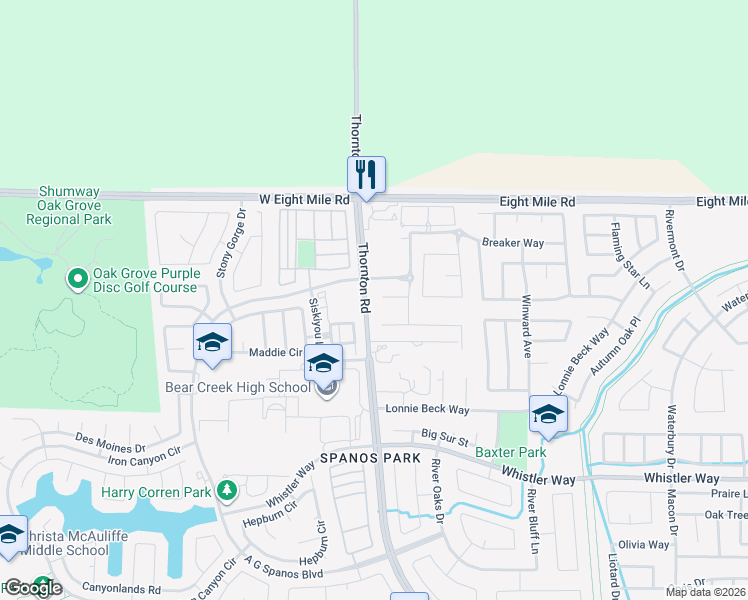 map of restaurants, bars, coffee shops, grocery stores, and more near 2947 Golden Eagle in Stockton