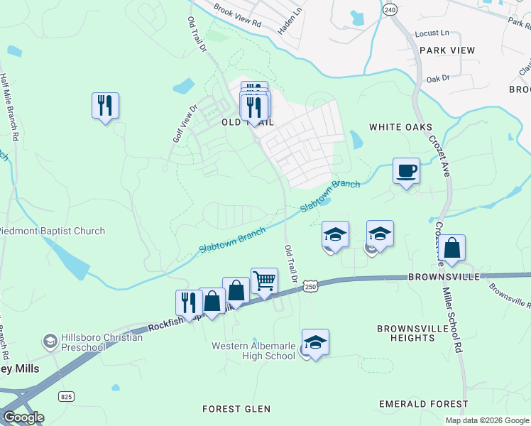 map of restaurants, bars, coffee shops, grocery stores, and more near Lindy Bain Loop in Crozet