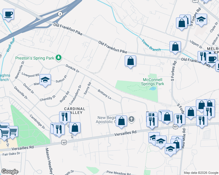 map of restaurants, bars, coffee shops, grocery stores, and more near 1854 Dunkirk Drive in Lexington