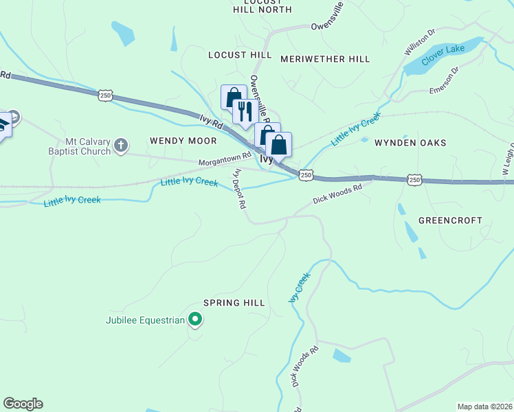 map of restaurants, bars, coffee shops, grocery stores, and more near 651 Ivy Depot Road in Charlottesville