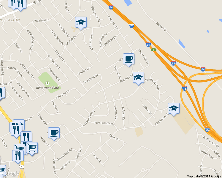 map of restaurants, bars, coffee shops, grocery stores, and more near 1839 Augusta Drive in Lexington