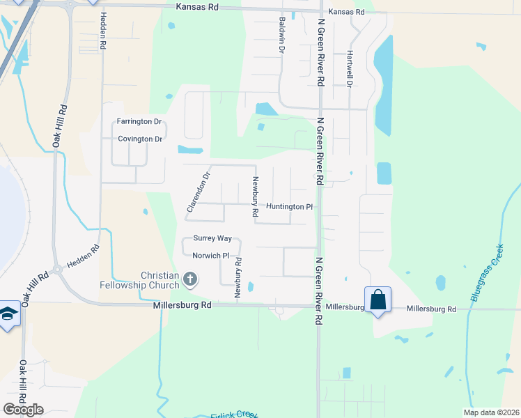 map of restaurants, bars, coffee shops, grocery stores, and more near 8421 Newbury Road in Evansville