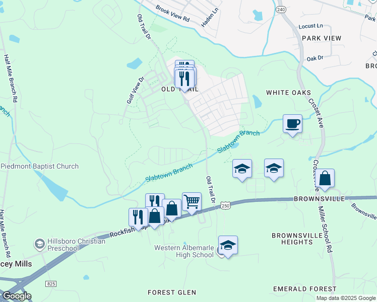 map of restaurants, bars, coffee shops, grocery stores, and more near 138 Bishopgate Lane in Crozet