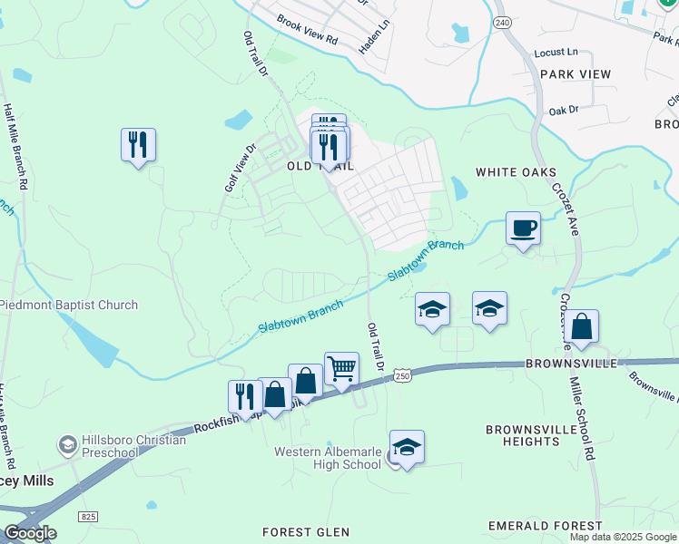 map of restaurants, bars, coffee shops, grocery stores, and more near 138 Bishopgate Lane in Crozet
