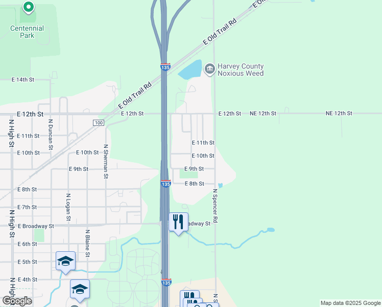 map of restaurants, bars, coffee shops, grocery stores, and more near 1100 Madison Street in Newton
