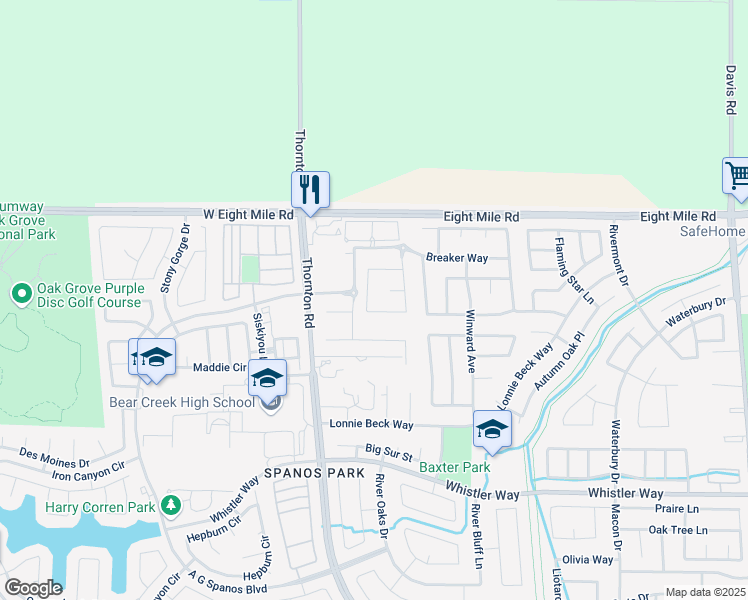 map of restaurants, bars, coffee shops, grocery stores, and more near 10780 Pelican Drive in Stockton