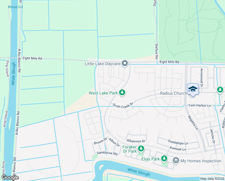 map of restaurants, bars, coffee shops, grocery stores, and more near 5299 West 8 Mille Road in Stockton
