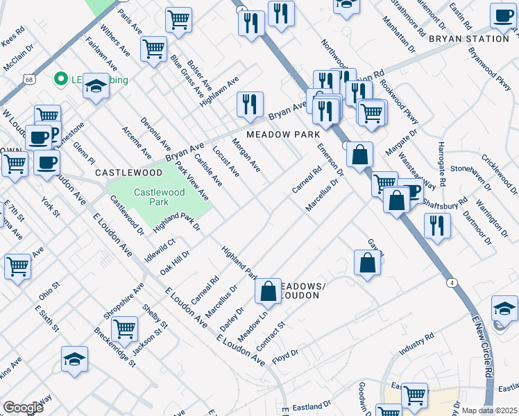 map of restaurants, bars, coffee shops, grocery stores, and more near 636 Locust Avenue in Lexington