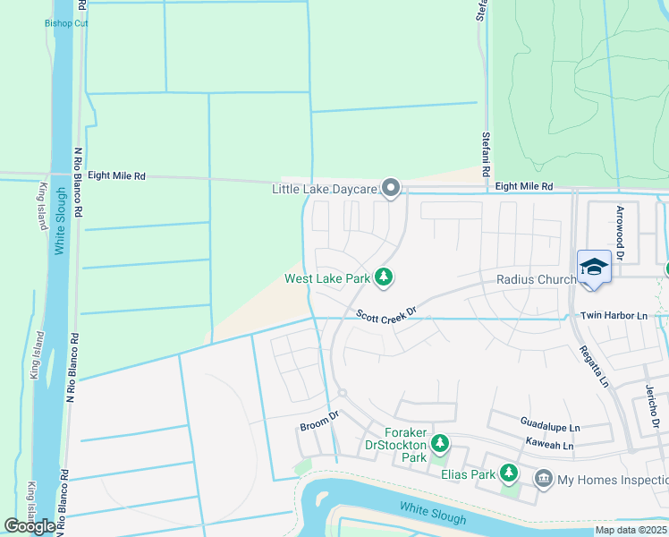 map of restaurants, bars, coffee shops, grocery stores, and more near West Eight Mile Road in Stockton