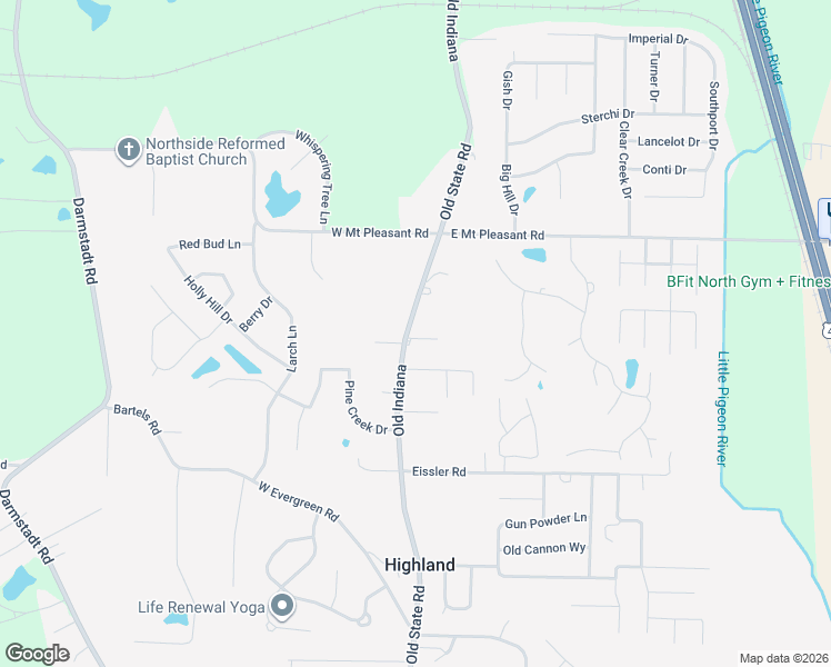 map of restaurants, bars, coffee shops, grocery stores, and more near 8215 Old State Road in Evansville