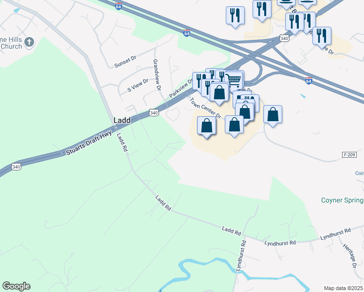 map of restaurants, bars, coffee shops, grocery stores, and more near 81 Willow Lane in Waynesboro