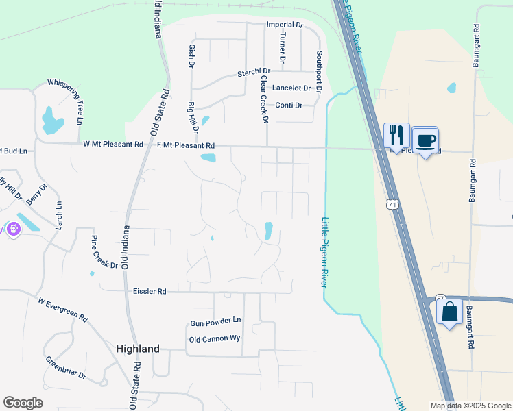 map of restaurants, bars, coffee shops, grocery stores, and more near 8330 Greendale Drive in Evansville