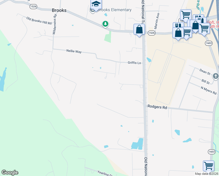 map of restaurants, bars, coffee shops, grocery stores, and more near 418 Overlook Acres in Brooks