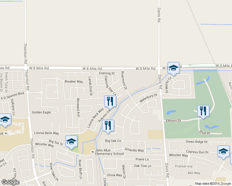 map of restaurants, bars, coffee shops, grocery stores, and more near 1952 Lonnie Beck Way in Stockton