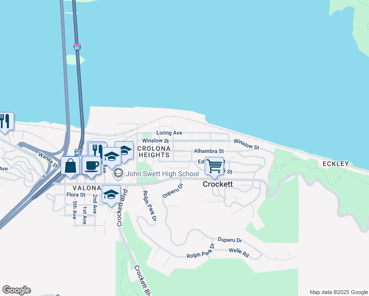map of restaurants, bars, coffee shops, grocery stores, and more near in Crockett