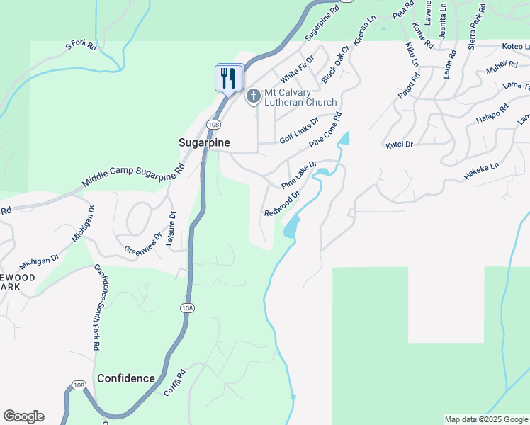 map of restaurants, bars, coffee shops, grocery stores, and more near 23901 Redwood Drive in Twain Harte