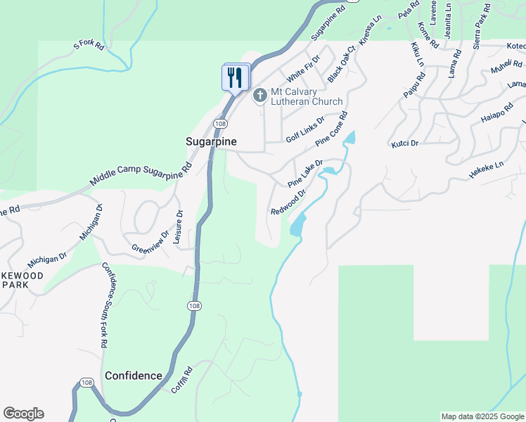 map of restaurants, bars, coffee shops, grocery stores, and more near 23901 Redwood Drive in Twain Harte