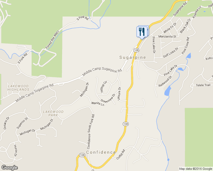 map of restaurants, bars, coffee shops, grocery stores, and more near 23841 Hilltop Circle in Twain Harte