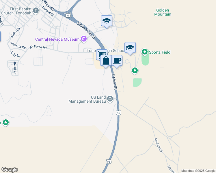 map of restaurants, bars, coffee shops, grocery stores, and more near 2 South Main Street in Tonopah