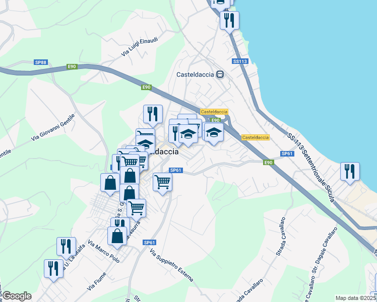 map of restaurants, bars, coffee shops, grocery stores, and more near 6 Via Giacomo Matteotti in Casteldaccia