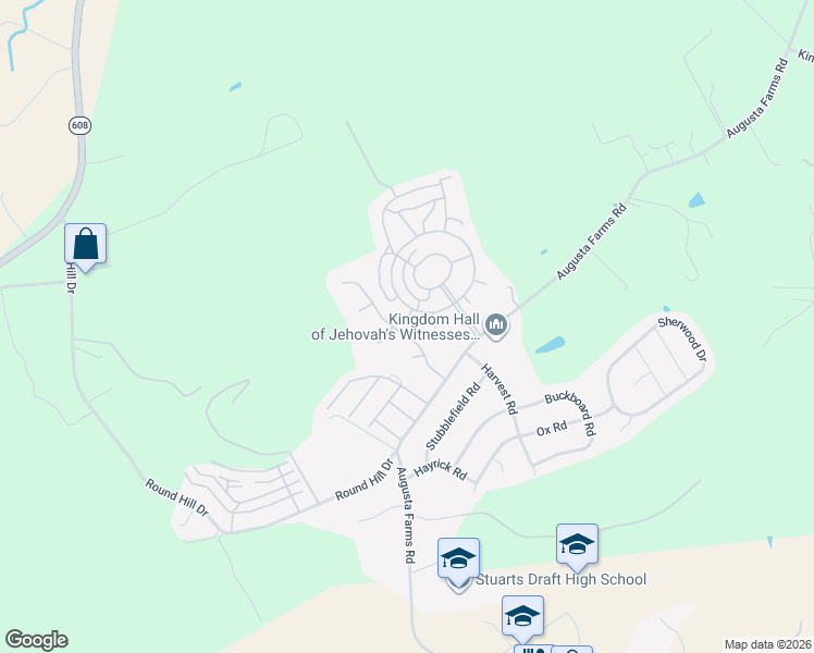 map of restaurants, bars, coffee shops, grocery stores, and more near 79-153 Patriot Drive in Stuarts Draft