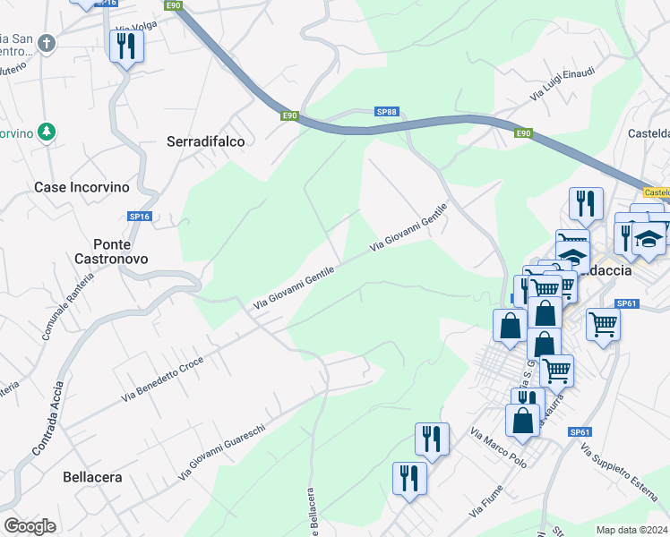 map of restaurants, bars, coffee shops, grocery stores, and more near Via Giovanni Gentile in Provincia di Palermo