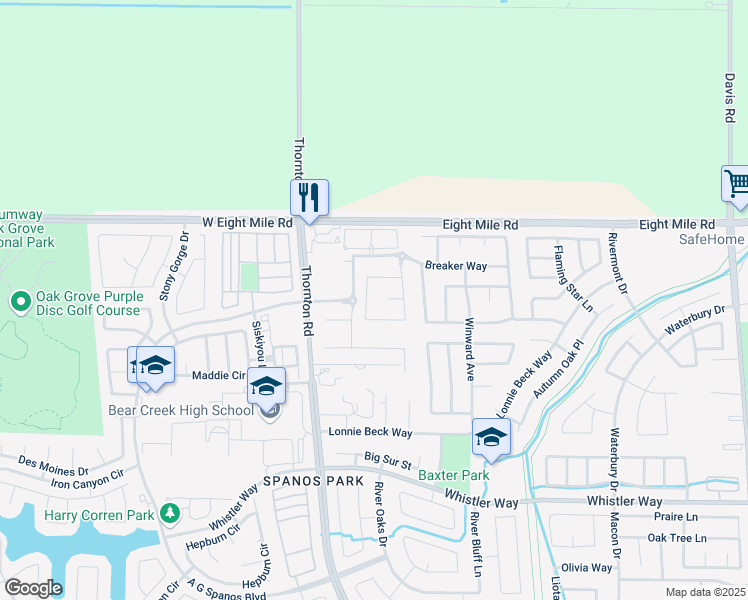 map of restaurants, bars, coffee shops, grocery stores, and more near 10780 Pelican Drive in Stockton