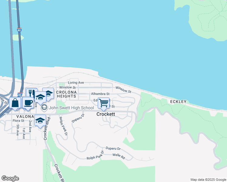 map of restaurants, bars, coffee shops, grocery stores, and more near 417 Winslow Street in Crockett
