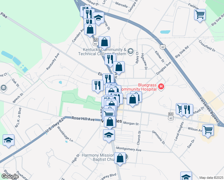 map of restaurants, bars, coffee shops, grocery stores, and more near 7a North Saint West in Versailles