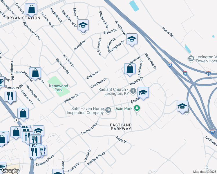 map of restaurants, bars, coffee shops, grocery stores, and more near 1889 Courtland Drive in Lexington