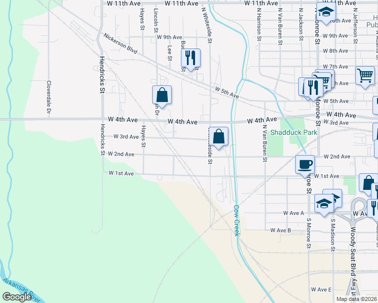 map of restaurants, bars, coffee shops, grocery stores, and more near 922 West 2nd Avenue in Hutchinson