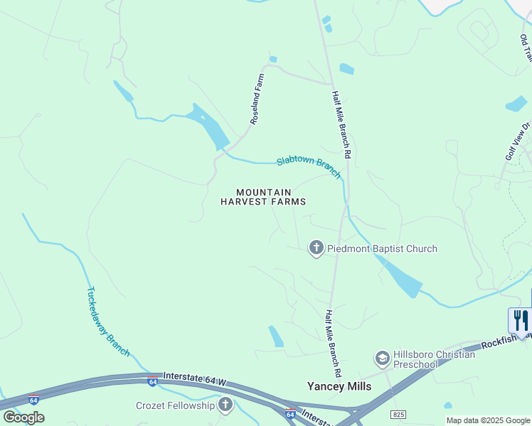map of restaurants, bars, coffee shops, grocery stores, and more near 6925 Harvest Farms Lane in Crozet