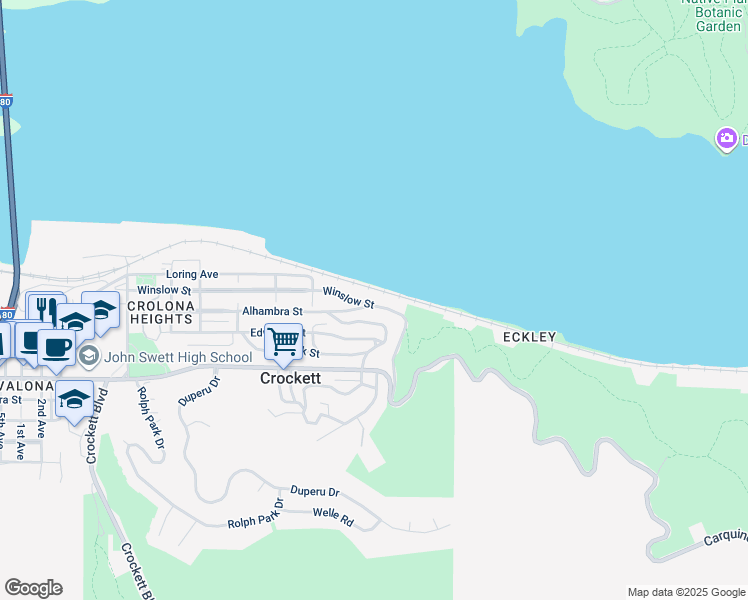 map of restaurants, bars, coffee shops, grocery stores, and more near 2 Winslow Street in Crockett