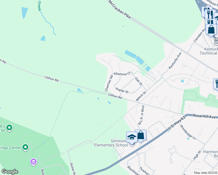 map of restaurants, bars, coffee shops, grocery stores, and more near 99 Charmac Road in Versailles