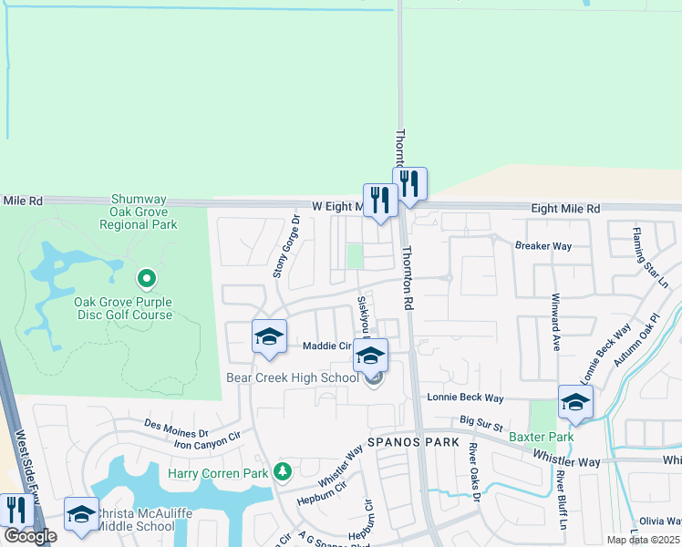 map of restaurants, bars, coffee shops, grocery stores, and more near 10819 Dutch Tulip Drive in Stockton