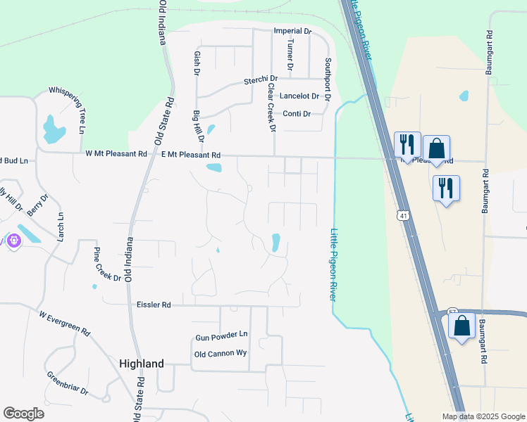 map of restaurants, bars, coffee shops, grocery stores, and more near 8330 Greendale Drive in Evansville