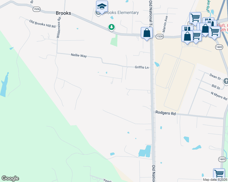 map of restaurants, bars, coffee shops, grocery stores, and more near 418 Overlook Acres in Brooks