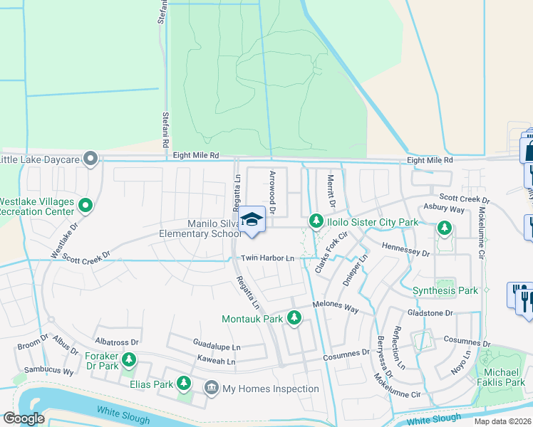 map of restaurants, bars, coffee shops, grocery stores, and more near 6680 Crestview Circle in Stockton