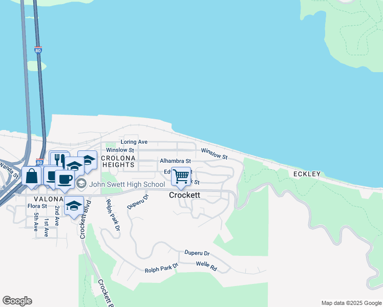 map of restaurants, bars, coffee shops, grocery stores, and more near 417 Winslow Street in Crockett