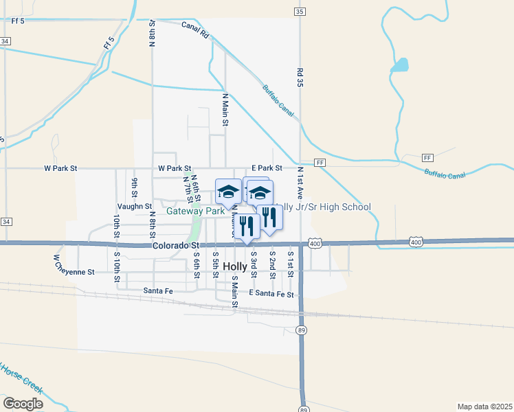 map of restaurants, bars, coffee shops, grocery stores, and more near 206 North 3rd Street in Holly