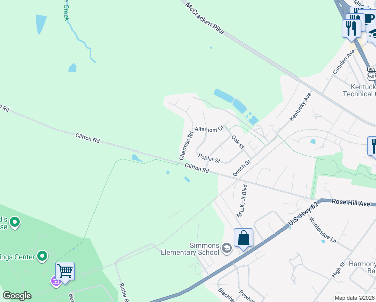 map of restaurants, bars, coffee shops, grocery stores, and more near 99 Charmac Road in Versailles