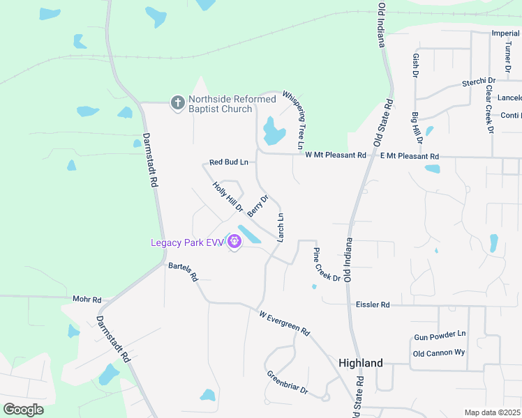map of restaurants, bars, coffee shops, grocery stores, and more near 8403 Berry Drive in Evansville