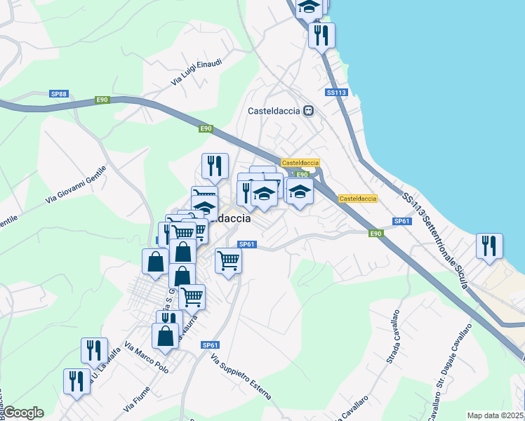 map of restaurants, bars, coffee shops, grocery stores, and more near 6 Via Giacomo Matteotti in Casteldaccia