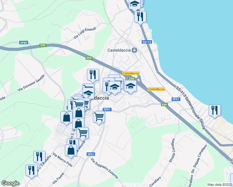 map of restaurants, bars, coffee shops, grocery stores, and more near 6 Via Giacomo Matteotti in Casteldaccia