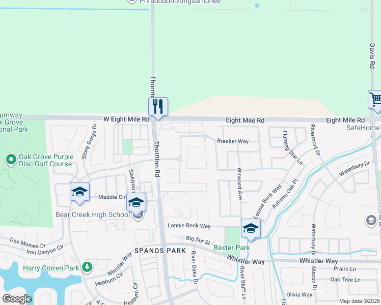 map of restaurants, bars, coffee shops, grocery stores, and more near 10780 Pelican Drive in Stockton