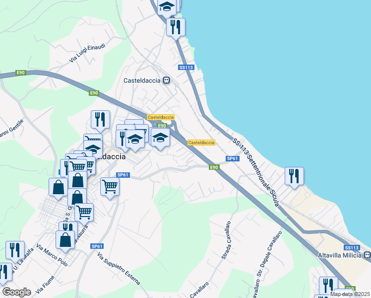 map of restaurants, bars, coffee shops, grocery stores, and more near 23 Via Luigi Einaudi in Palermo